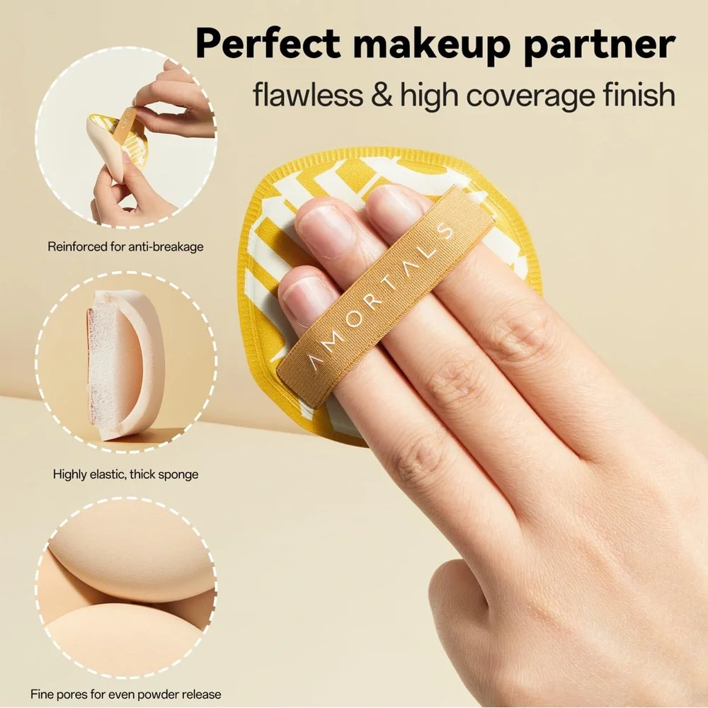 Powder Puff Set with Yellow Compact and Green + Yellow Puffs
